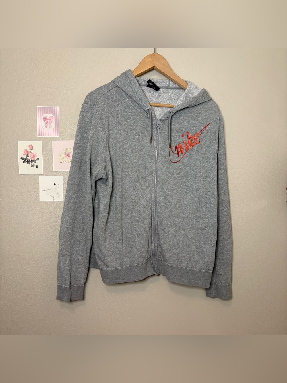 Nike full zip hoodie glittery logo rare preppy casual large quiet luxury fall